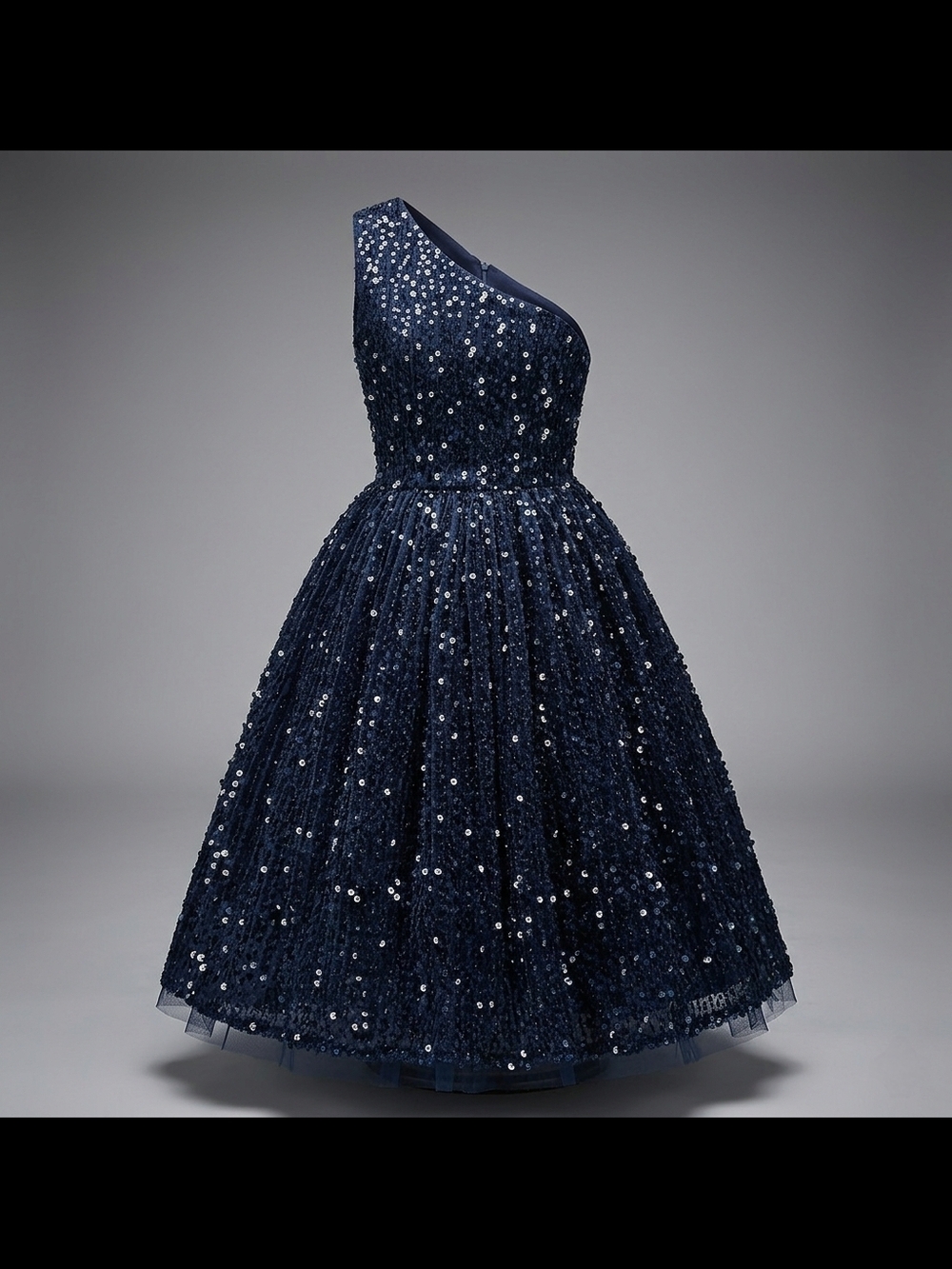 Grace Karin Navy One-Shoulder Sequin Tulle Midi Dress SIZE 6 GIRLS
